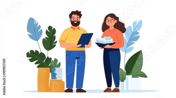 Fototapeta Two people collaborating in an office setting