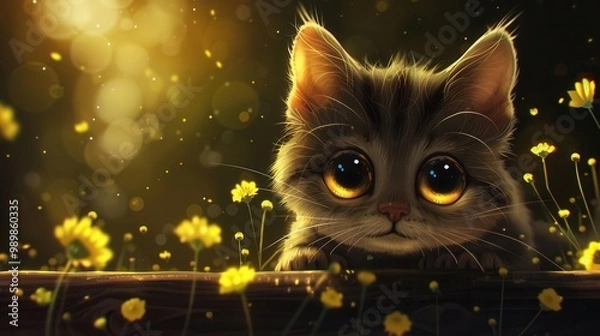 Fototapeta Playful Feline Friend. Adorable Cat in a Natural Setting concept