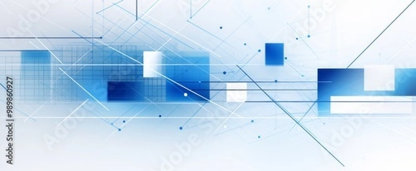 Fototapeta blue and white background featuring technology-inspired vector design with flat geometric shapes