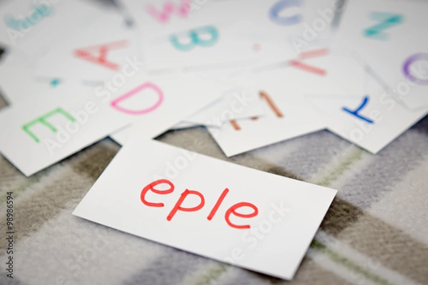 Fototapeta Norwegian; Learning the New Word with the Alphabet Cards; Writin
