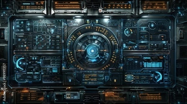 Fototapeta Create Futuristic HUD User Interface: Frames, Headers, Callouts, Pointers, and Dialog Boxes