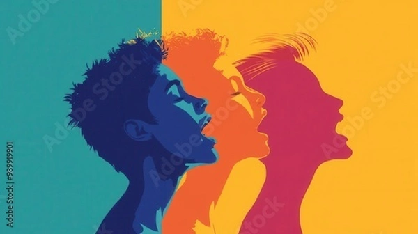 Fototapeta Vibrant emotions flat design side view human expression theme animation Splitcomplementary color scheme