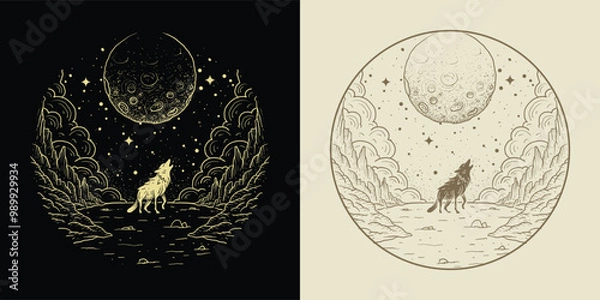Obraz Mystical Wolf Howling at the Moon in the Night