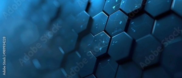 Obraz Futuristic Blue Hexagonal Tech Landscape, a sleek and innovative design featuring intricate mechanical patterns and a vibrant blue color palette, embodying advanced technology.