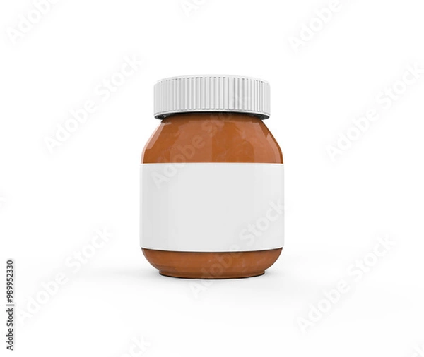 Fototapeta Peanut butter box, Jar with tasty peanut butter isolated on white background