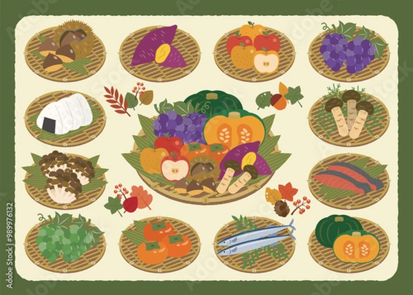 Fototapeta 秋の味覚イラストセット