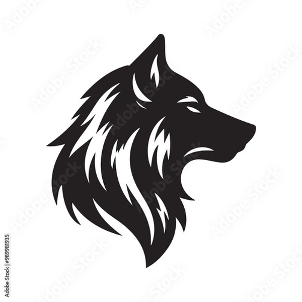 Fototapeta wolf head silhouette, Stylized silhouette icons of a wolf face on a white background, depicted in vector format