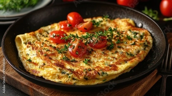 Obraz Delicious Omelette with Cherry Tomatoes and Herbs