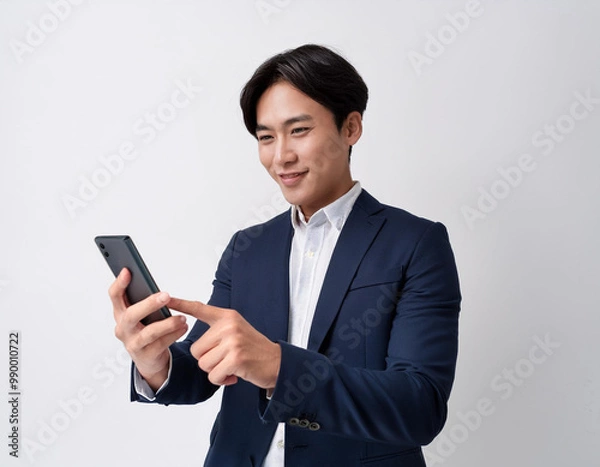 Fototapeta スマホを見るスーツの男性