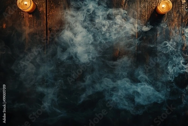 Obraz Top view of a dark table enveloped in swirling smoke for Halloween, ultra HD.