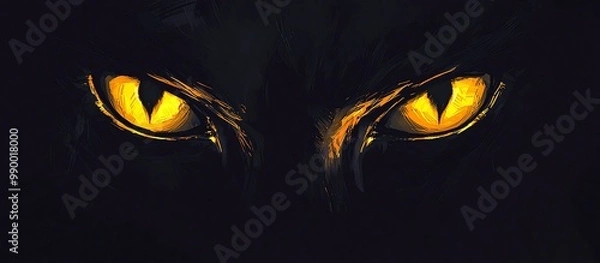 Obraz Eerie yellow eyes peeking from the shadows in a simple cartoon style.