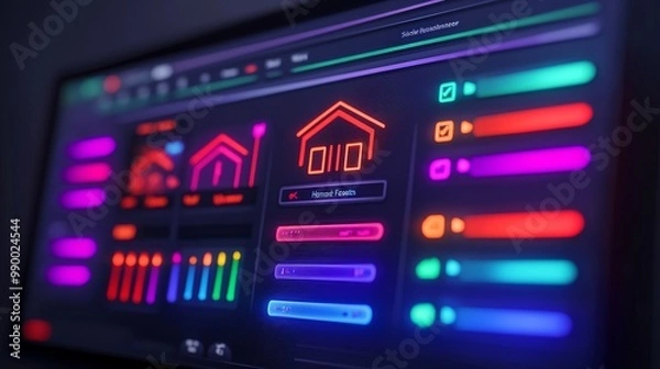 Obraz Smart Home Technology Interface with Colorful Controls and Automation Features for Modern Living