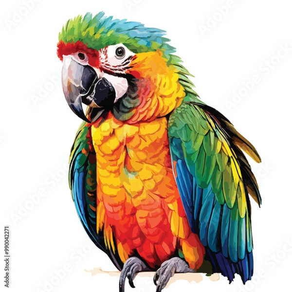 Fototapeta Colorful parrot face drawing vibrant  Watercolor illustration. isolated on white with clipping path