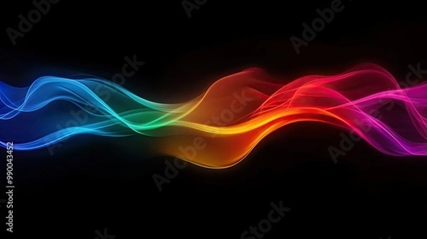 Obraz Abstract rainbow energy light waves flowing across a dark background, creating a dynamic and colorful visual.