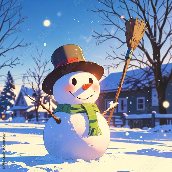 Fototapeta 雪だるまと雪景色