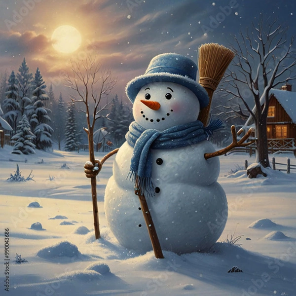 Fototapeta 雪だるまと雪景色