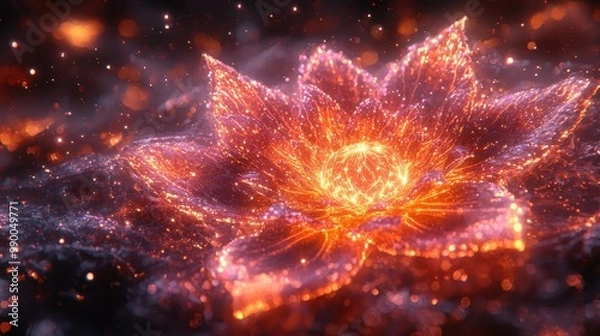 Obraz Abstract glowing fiery flower with bokeh lights