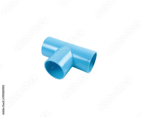 Fototapeta Blue three way pvc pipe isolated on white background