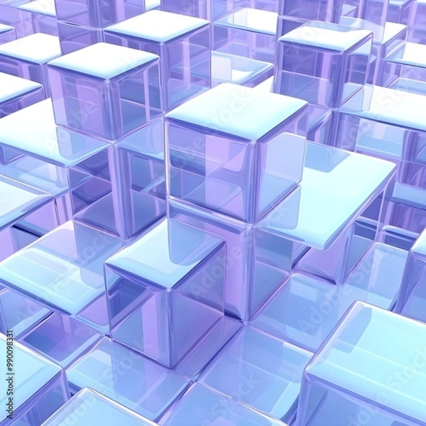 Fototapeta abstract blue cubes with white  background Generative AI