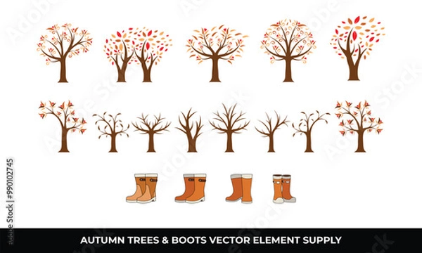 Obraz Autumn trees, bare branches, boots, leaves, brown.