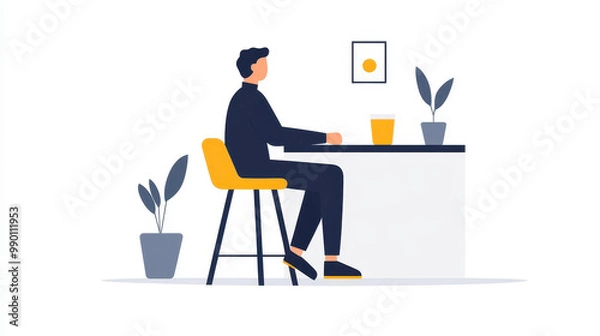 Fototapeta A cool man relaxes at the bar in this modern animated graphic, bringing a lively vibe with a cartoon touch.