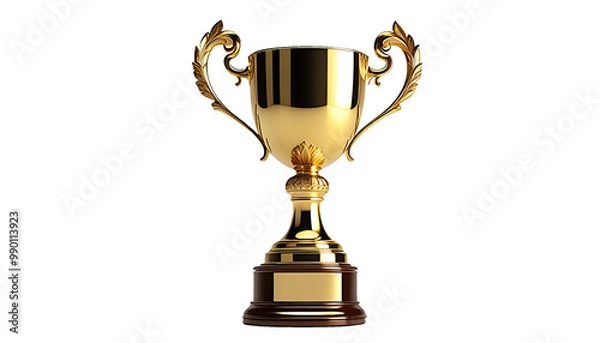 Obraz One simple golden trophy cup (with transparent background) PNG with alpha channel. 1つのシンプルなゴールデン トロフィー カップ(背景透過)アルファチャンネル付PNG	