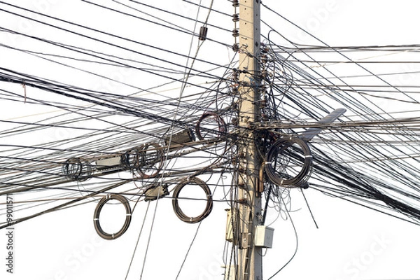 Obraz messy electric wires on white background