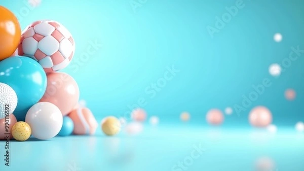 Fototapeta Colorful Balls on a Soft Blue Background