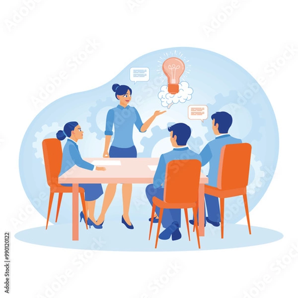 Fototapeta Focus groups. Business team discussing and finding new ideas. Business analysis instruments concept. Flat vector illustration.