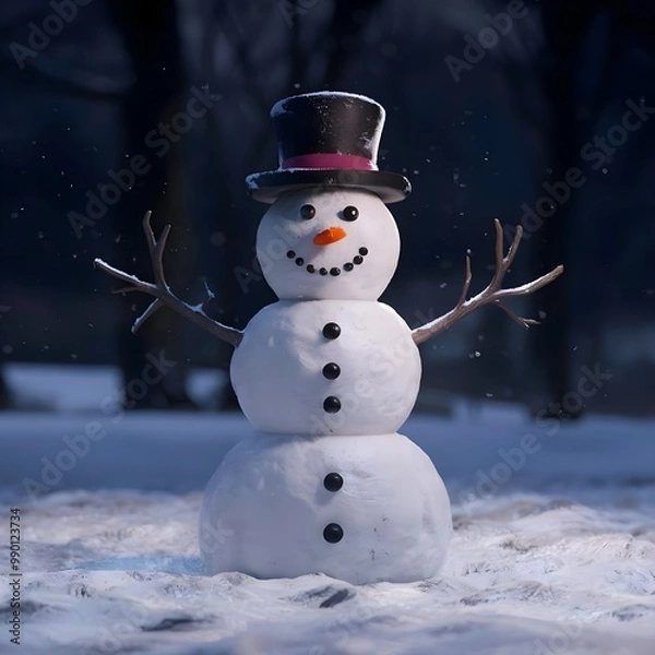 Obraz A snowman with a full moon in the background.