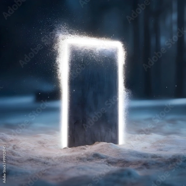 Obraz A window is shown in a dark room with a light shining through it