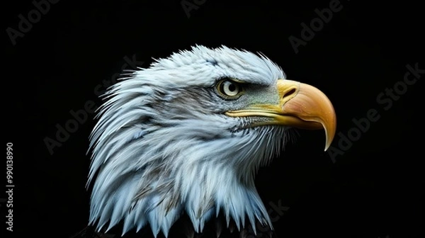 Fototapeta Close-up portrait of a bald eagle with a black background