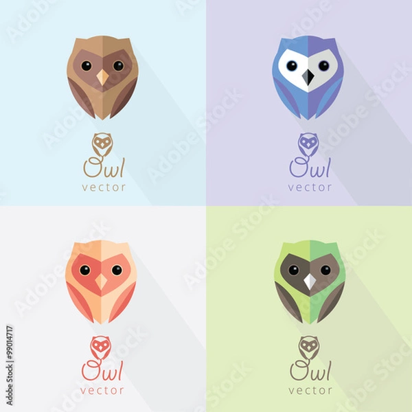 Fototapeta set of colorful flat design abstract owl logo marks and illustrations for business visual identity