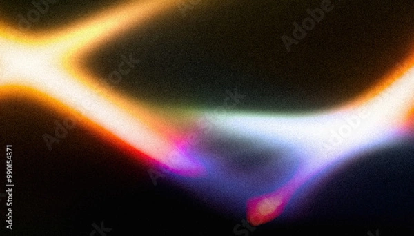 Fototapeta Blank grained and scratched film strip texture background with heavy warm grain, light leak Real Lens Flare Shot in Studio over Black Background. Easy to add as Overlay or Screen Filter