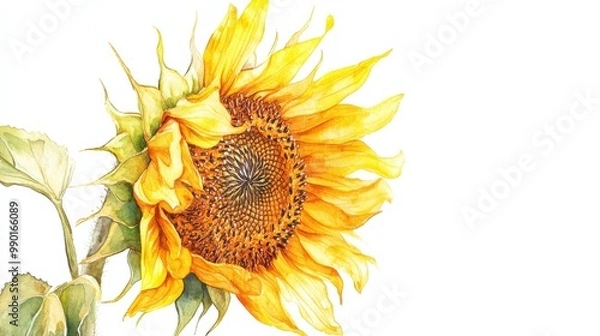 Fototapeta Vibrant sunflower in full bloom showcasing intricate details and rich colors against a white background during sunny daylight