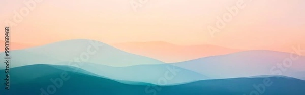 Obraz Soft pastel hues blend over rolling hills at sunrise, creating a serene, tranquil atmosphere in the early morning light