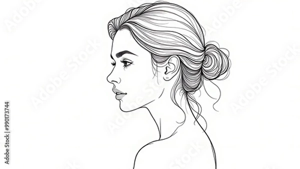 Fototapeta Drawing of a woman, one line drawing, outline of a figure 