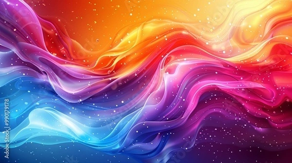 Fototapeta Abstract Wavy Liquid Background with Color Transitions and Glowing Particles