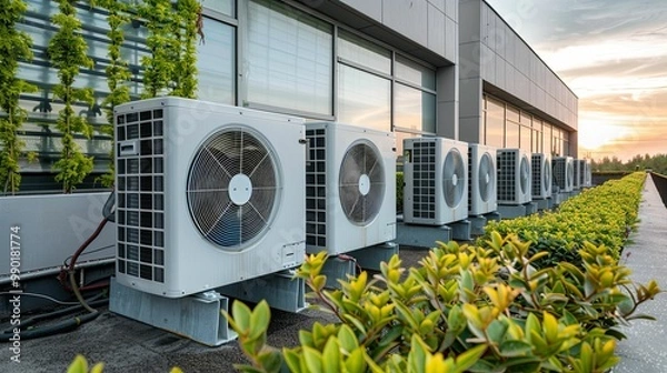 Fototapeta Multiple Air Conditioning Units on a Building Rooftop