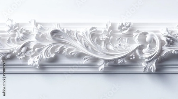 Obraz Ornate interior cornice moulding, plaster finish, classical style, vector art, high-definition detailing, subtle shadows, light reflecting on white surfaces, photorealistic