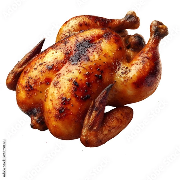 Obraz Roasted chicken on a white background