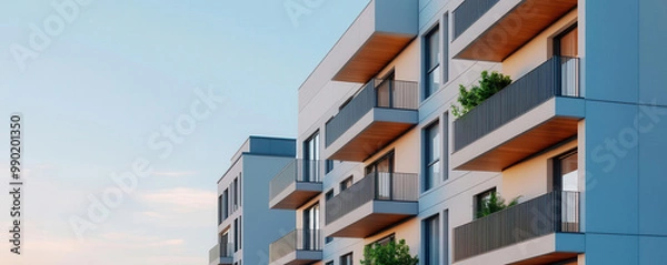 Fototapeta Affordable housing development in a city, showcasing modern, sustainable apartments with lowcost construction methods