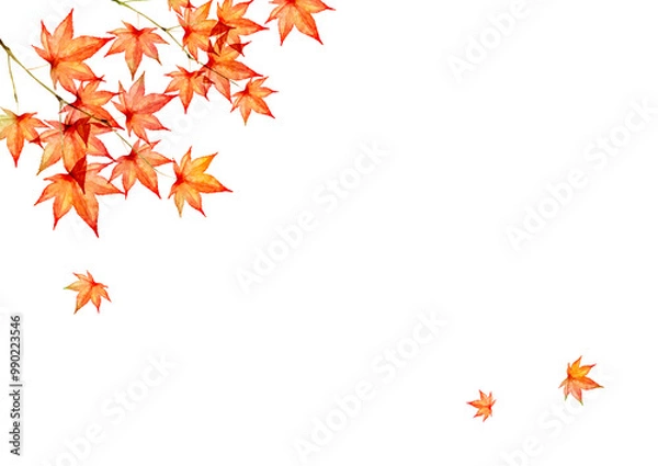 Fototapeta 紅葉 秋　背景 フレーム　水彩 イラスト