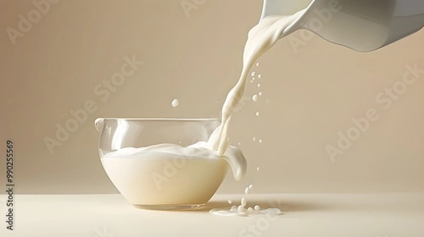 Fototapeta pouring milk into a glass  with white background Generative AI
