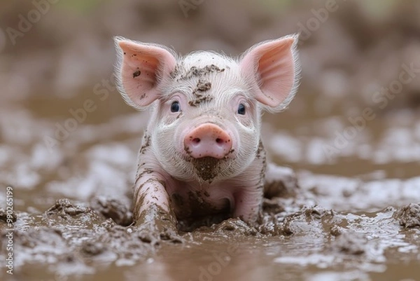 Obraz A Mud-Covered Piglet
