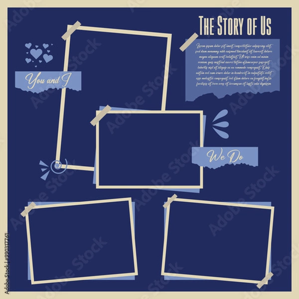 Fototapeta Lovely Couple Photo Frame Mockup, artistic presentation with love symbol vector icon, and torn edge modern design.