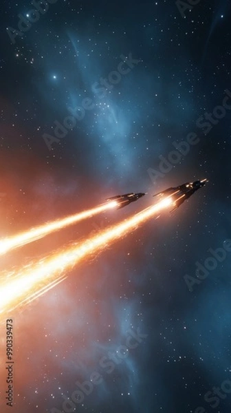 Fototapeta Epic Spaceships Battling in Nebula Glow