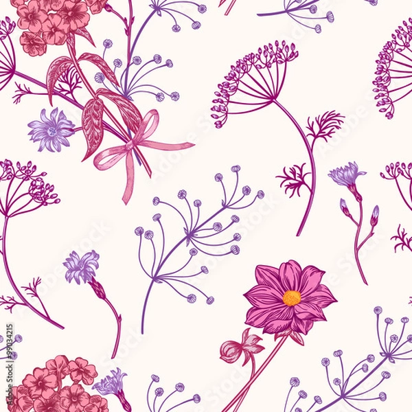 Fototapeta Seamless pattern with herbs.