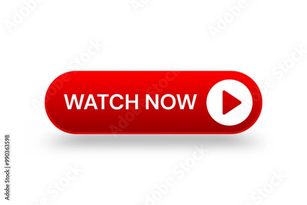 Obraz Red 3d watch now button. Button element for web design and mobile devices. Vector illustration