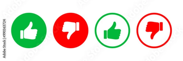 Obraz Set of thumbs up and down symbols in red and green colors. Vector illustration